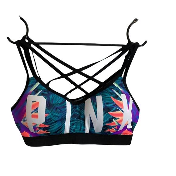 PINK Victoria Secrets Sports Bra SZ S DD Ultimate Push Up Tropical Pattern - Picture 1 of 10